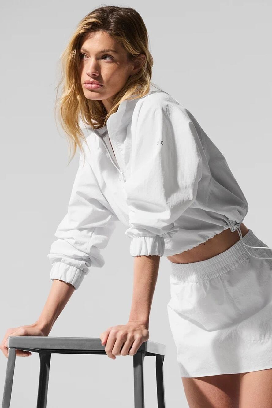 ALO Cropped 1/4 Zip Alumni Pullover Windbreaker White Lightweight Women's S